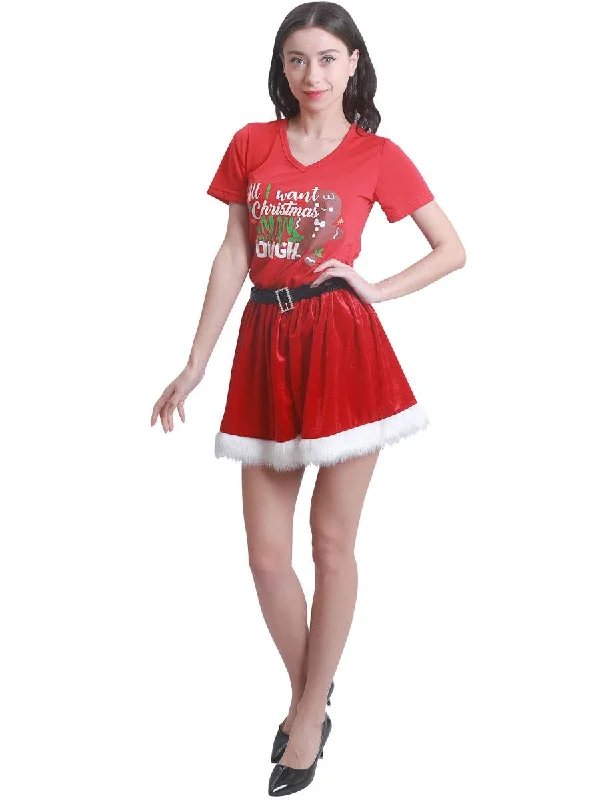 Mrs Claus Womens Red Velvet Christmas Skirt silk skirt sleek