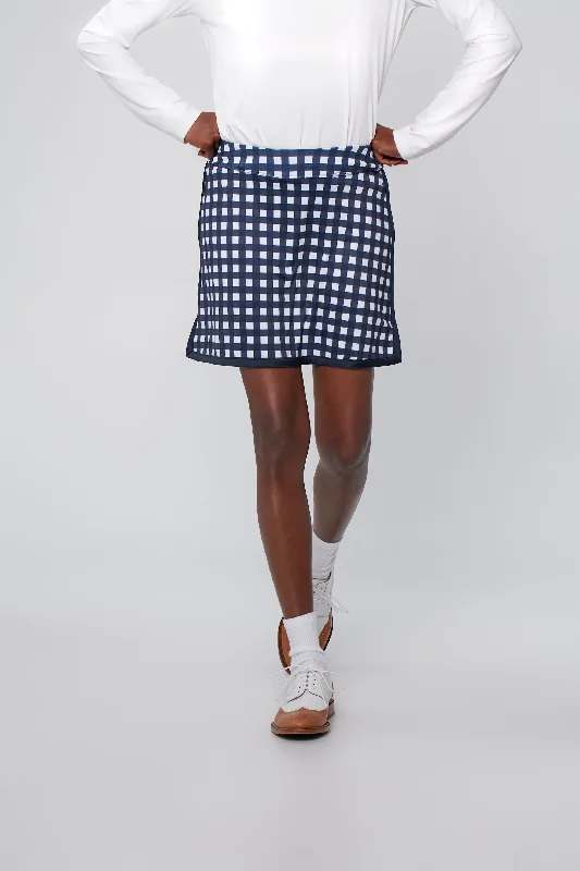 Navy Trellis Gingham 16 Inch Karrie Golf Skirt casual skirt length