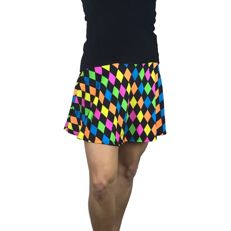 Neon Diamond Print Athletic Flare Skirt silk skirt lustrous