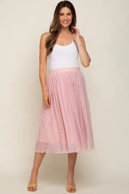 Pink Pleated Maternity Midi Skirt corduroy skirt durable