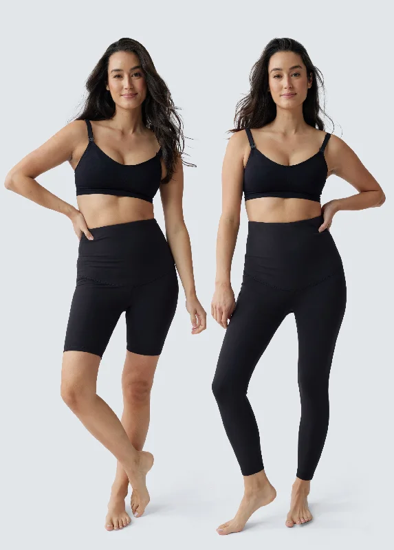 Postpartum Compression Legging + Bike Short 2-Pack Bundle Black Stylish Patterned Active Leggings Postpartum Compression Legging + Bike Short 2-Pack Bundle Black Stylish Patterned Active Leggings