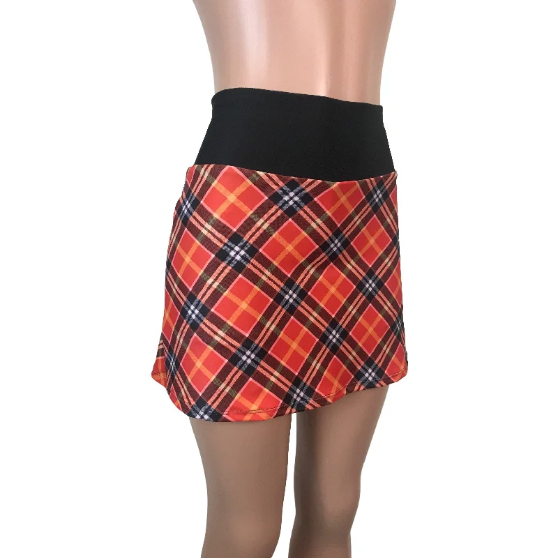 Red Plaid Athletic Slim Skirt w/ built in compression shorts and pockets denim skirt classic Red Plaid Athletic Slim Skirt w/ built in compression shorts and pockets denim skirt classic
