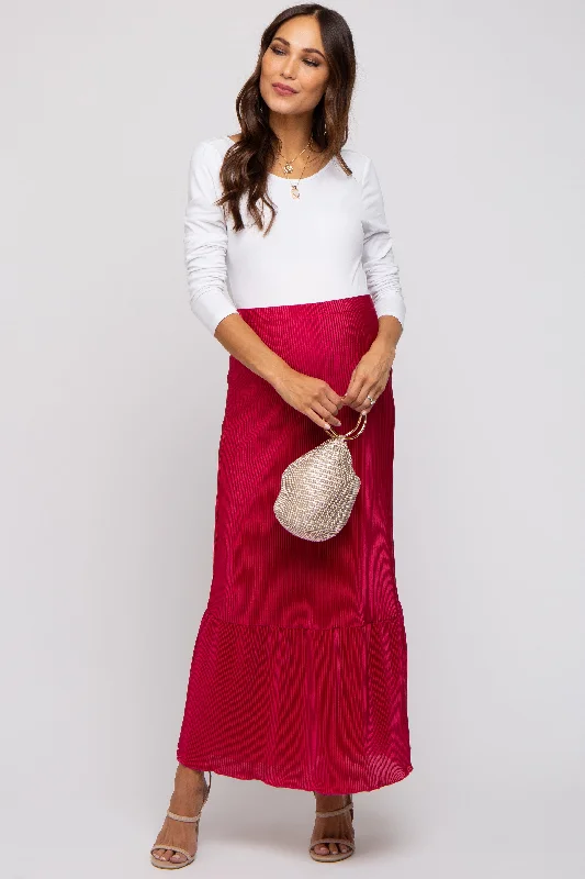 Red Plisse Maternity Maxi Skirt high waist skirt