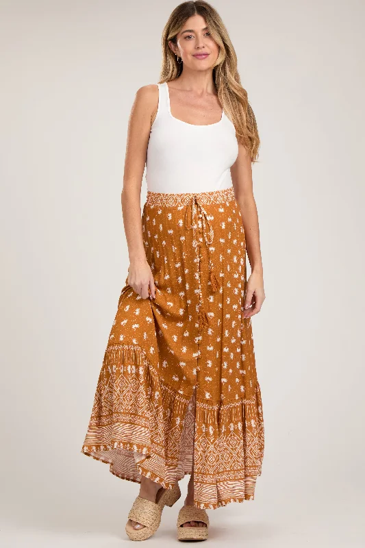 Rust Floral Button Front Maternity Maxi Skirt leather skirt sleek