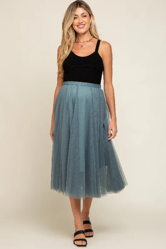 Teal Tulle Maternity Midi Skirt lace skirt romantic