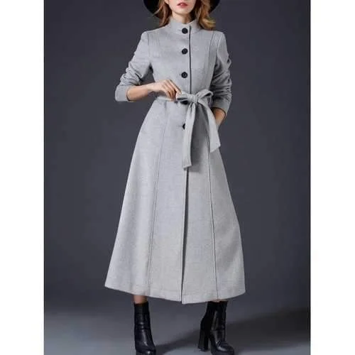 Wool Maxi Skirted Coat With Pocket - Gray M asymmetrical skirt cut