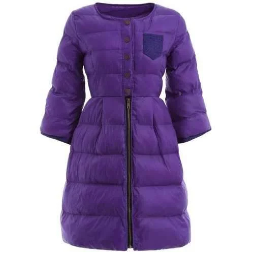 High Waist Single Breasted Long Skirted Quilted Coat - Purple L tulle skirt dreamy