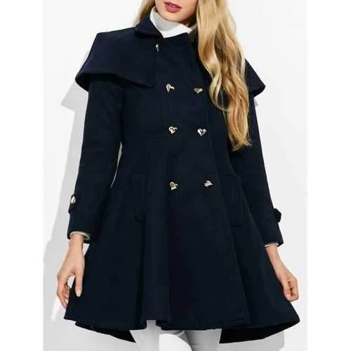 Double Breasted Ruffle Skirted A Line Coat - Purplish Blue L cashmere skirt soft