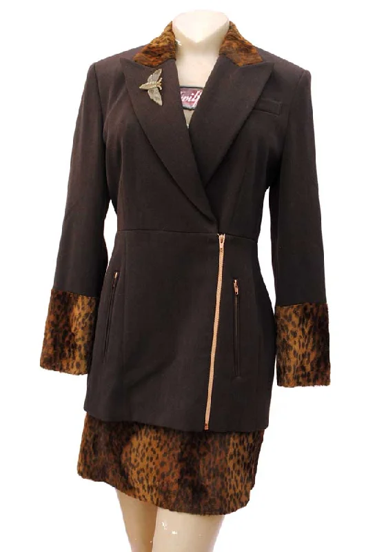 Vintage 90s LeopardPrint Faux Fur Skirt Suit • Jean Paul • Punk Power Suit lightweight skirt design