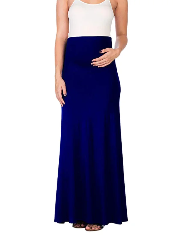Women's Maternity Solid Colour Floor Length Skirt zip skirt side
