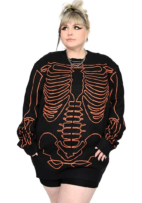 All Bones Skeleton [Orange] | SWEATER* Sequined Glittery Shiny