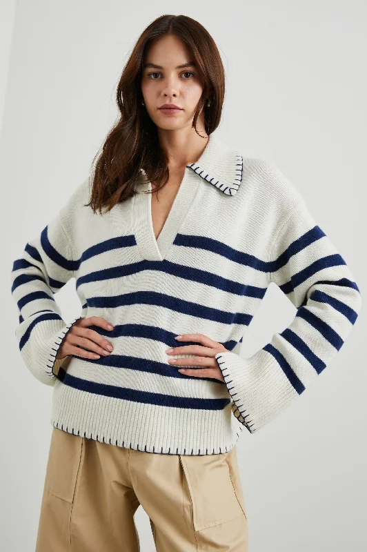 ATHENA SWEATER - IVORY NAVY STRIPE Fitted Slim Tailored