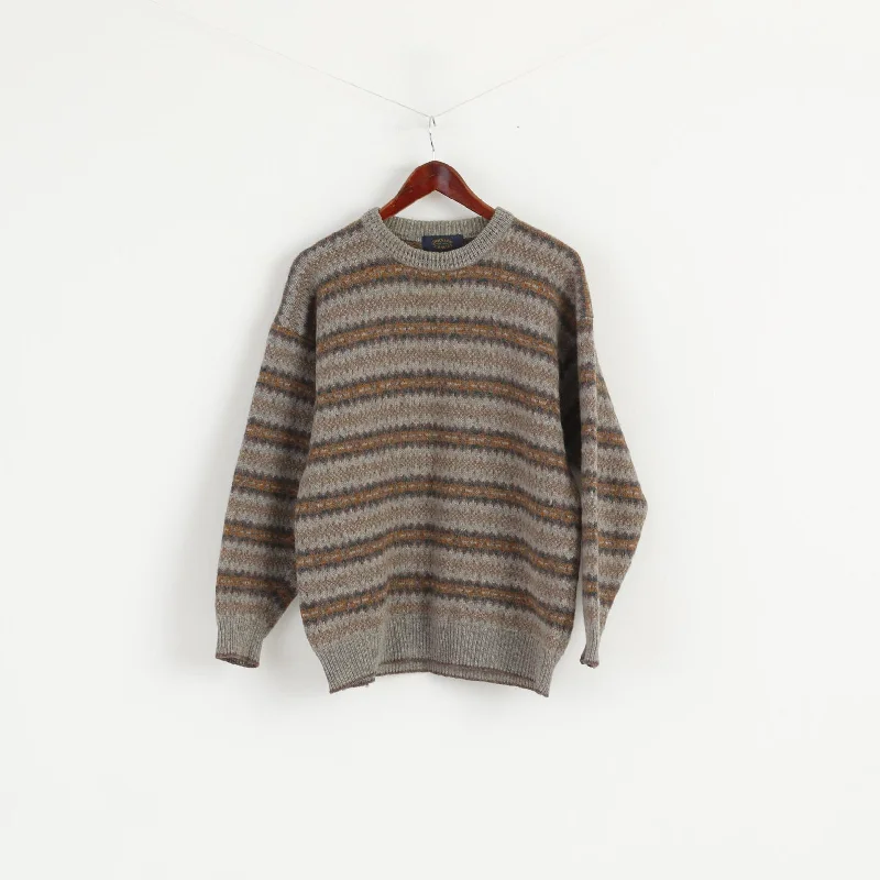 Woolen Classics Women 3 M Jumper Grey Nordic Print 100% Wool Sweater Zippered Front Buttoned Front Snap Front