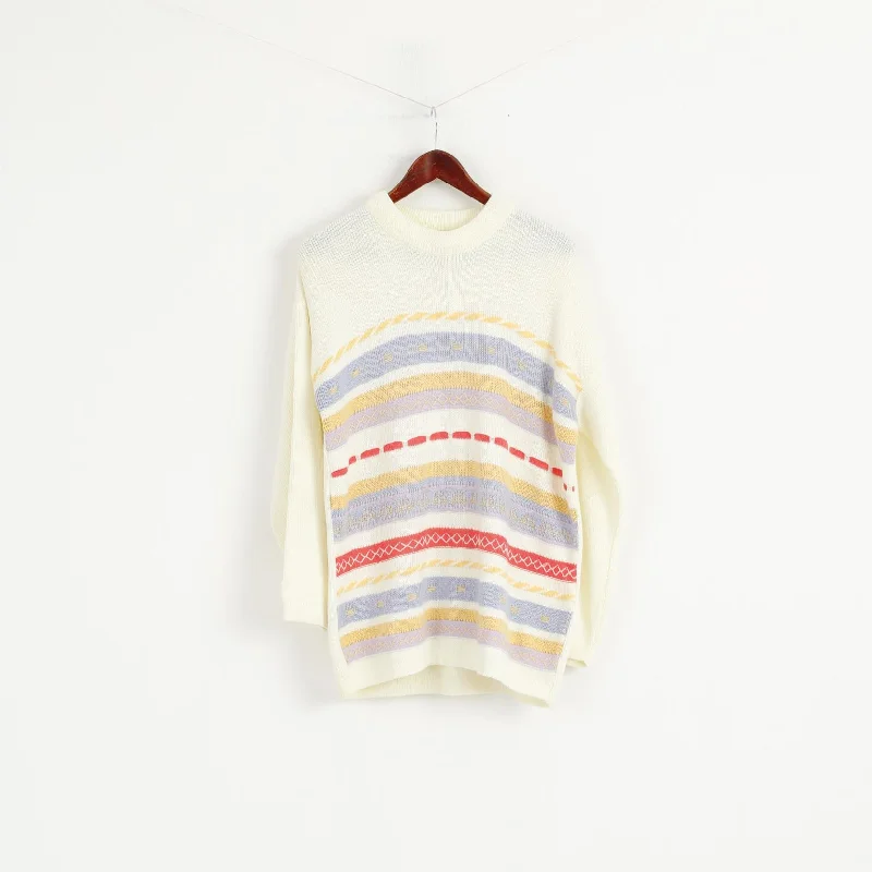 Guy Frager Women M Jumper Beige Acrylic Knit Long Made in UK Casual Sweater Fitted Loose Oversized
