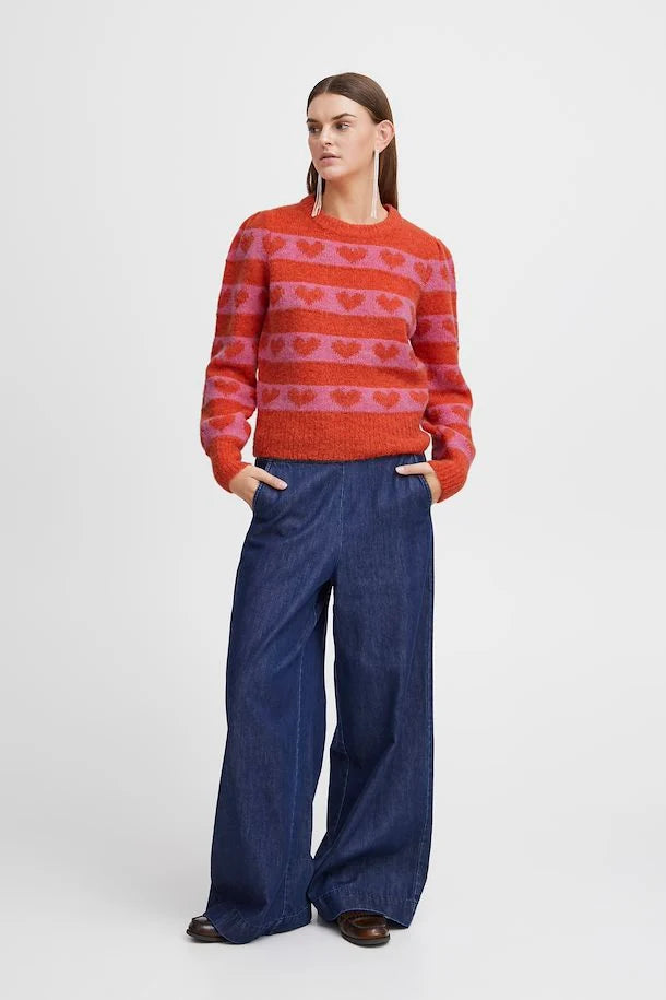 Estelle Heart Long Sleeve Sweater Orange Com Open Front Closed Front Wrap Front