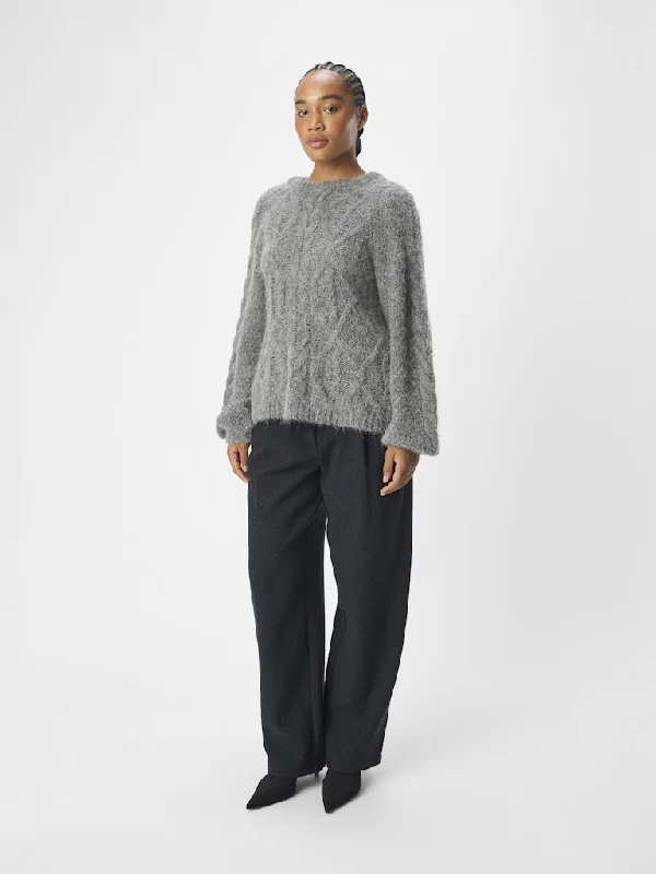 Smilla knit Long Sleeve Sweater Medium Grey Melange Mesh Blend Leather Blend Suede Blend