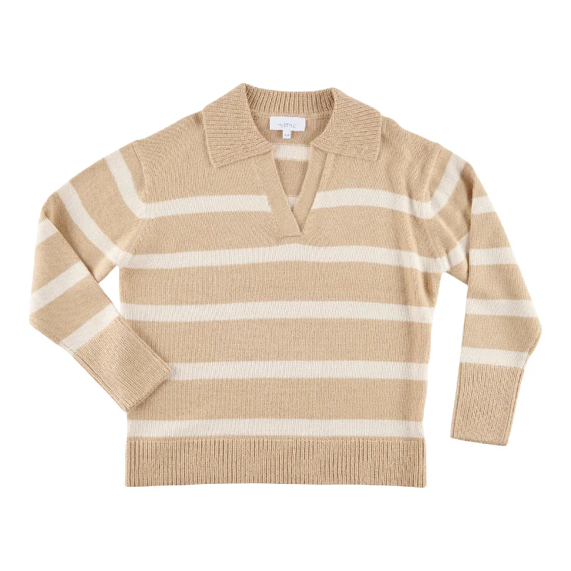mySTYLE Women's Quest Stripe Print Pull-Over Sweater with a Collar Hooded Sweater Collared Sweater Shawl Collar mySTYLE Women's Quest Stripe Print Pull-Over Sweater with a Collar Hooded Sweater Collared Sweater Shawl Collar