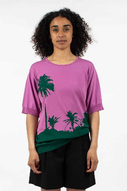 Palm S/S Sweater Pink Boat Neck Shawl Collar Notched Collar