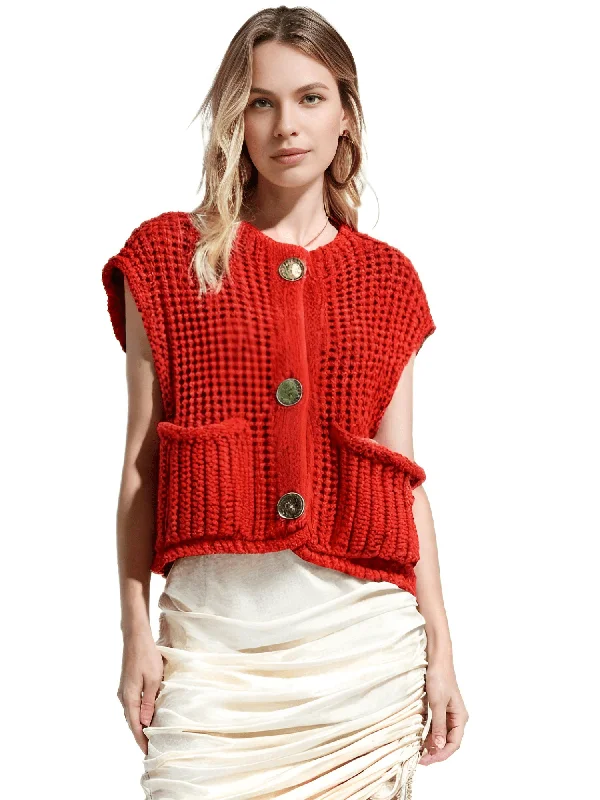 Sleeveless Crop Sweater Vest Solid Loose Casual Sweater Vest Cable Knit Sweater Vest For Women Tailored Straight A-Line