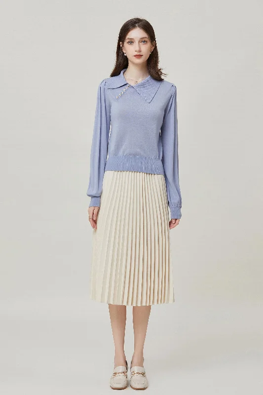 Sylphide | Sabine Blue Collar Wool Sweater Faux Fur Fabric Real Fur Fabric Shearling Fabric