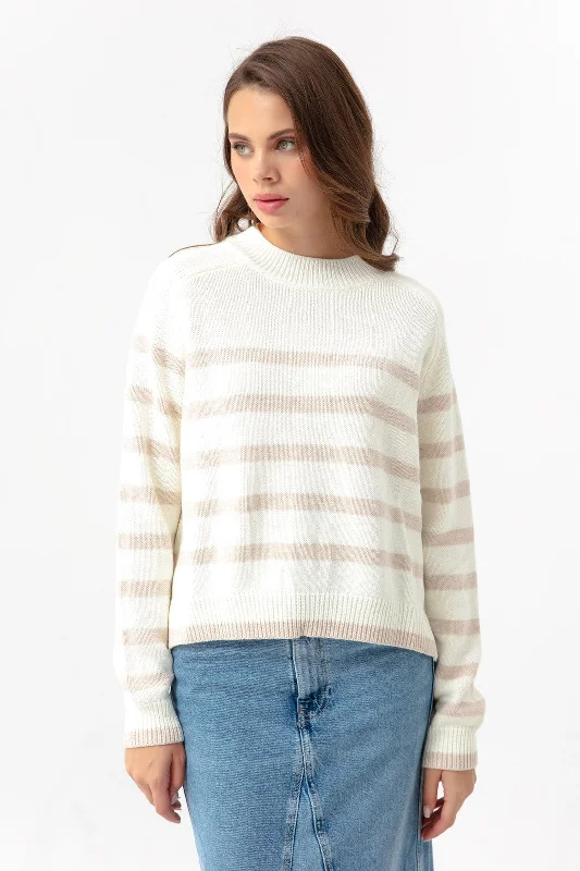 Woman Oversize Striped Knitwear Sweater Fleece Fabric Down Fabric Feather Fabric