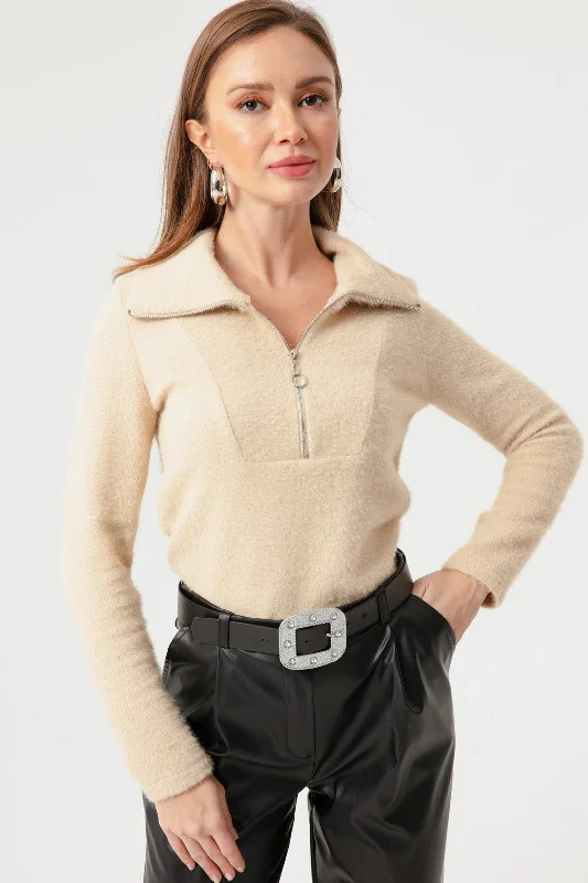 Women'S Collar Zipper Sweater Hooded Sweater Collared Sweater Shawl Collar