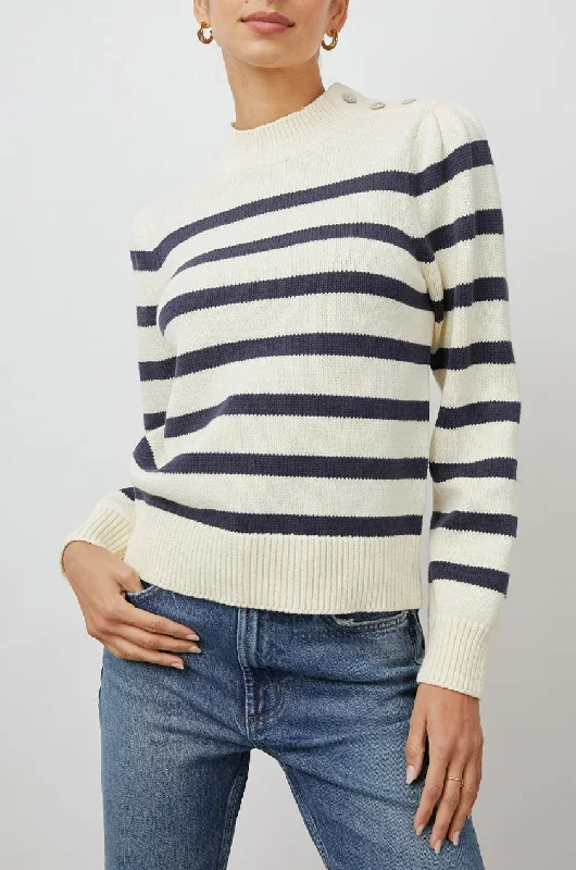 ALLIE SWEATER - IVORY NAVY STRIPE Chenille Blend Fleece Blend Nylon Blend