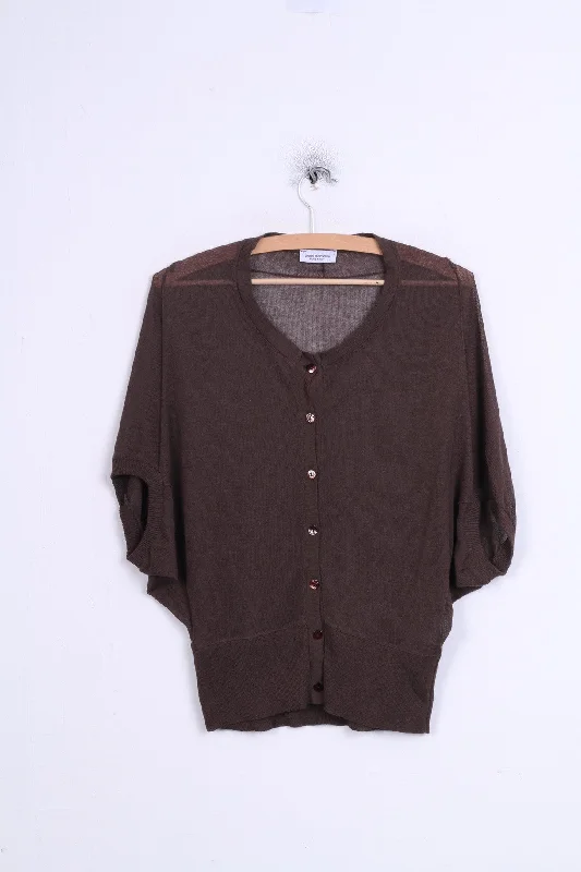 Angeli Martinero Womens L Jumper Short Sleeve Brown Sweater Italy Solid Color Striped Floral Print Angeli Martinero Womens L Jumper Short Sleeve Brown Sweater Italy Solid Color Striped Floral Print