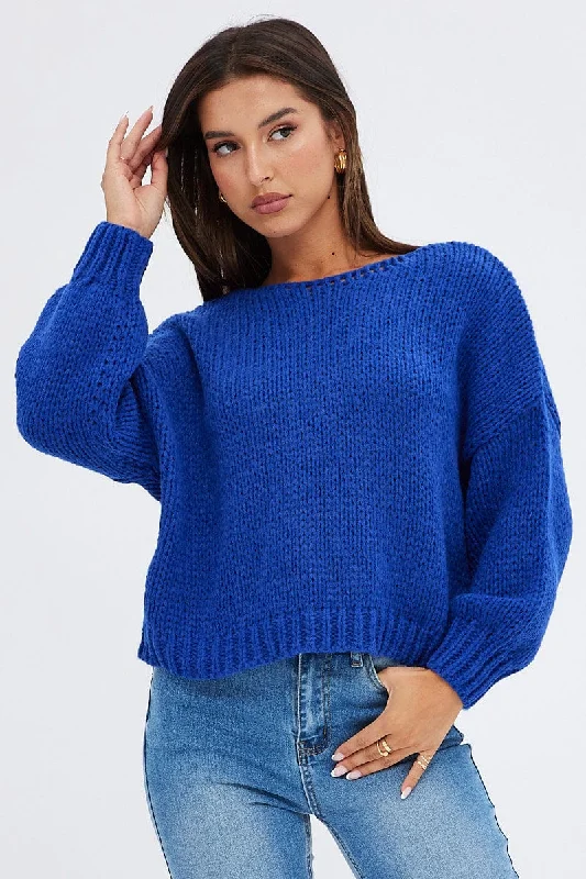 Blue Oversized Sweater Terry Terry Cloth Terry Knit
