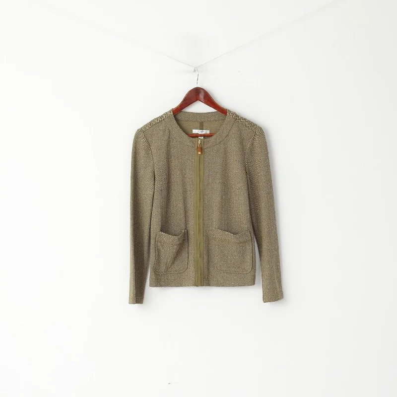 Liz Claiborne Women XS Jumper Green Zigzag Zip Up Pocket Classic Sweater Handmade Hand-knitted Hand-woven