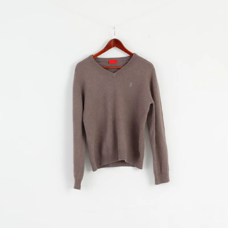 Pringle Of Scotland Womens L Jumper Taupe 100% Wool Classic Sweater V Neck Houndstooth Herringbone Solid Pringle Of Scotland Womens L Jumper Taupe 100% Wool Classic Sweater V Neck Houndstooth Herringbone Solid