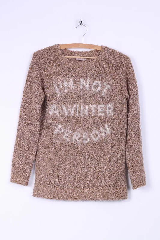 Bershka Womens S Jumper Brown Stretch Multi Color Knitted Graphic Sweater Front Pockets Side Pockets Patch Pockets Bershka Womens S Jumper Brown Stretch Multi Color Knitted Graphic Sweater Front Pockets Side Pockets Patch Pockets