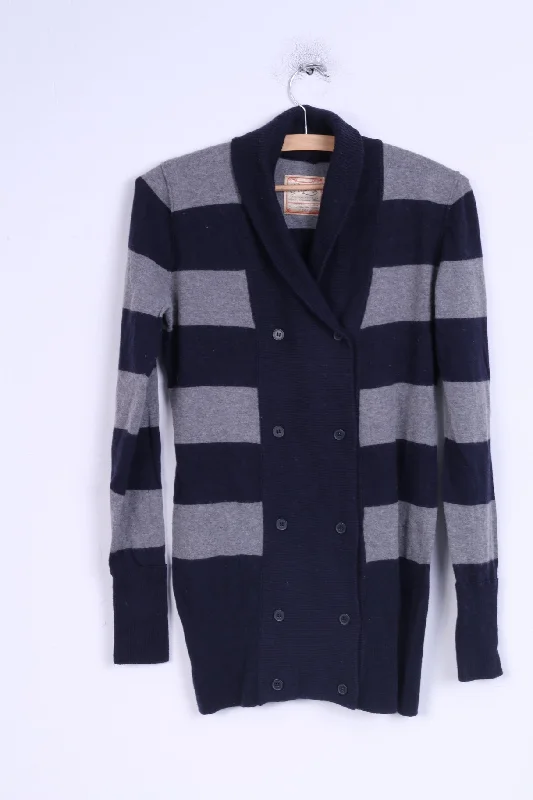 Replay Womens M Sweater Striped Blue Grey Buttoned Cardigan Handmade Hand-knitted Hand-woven
