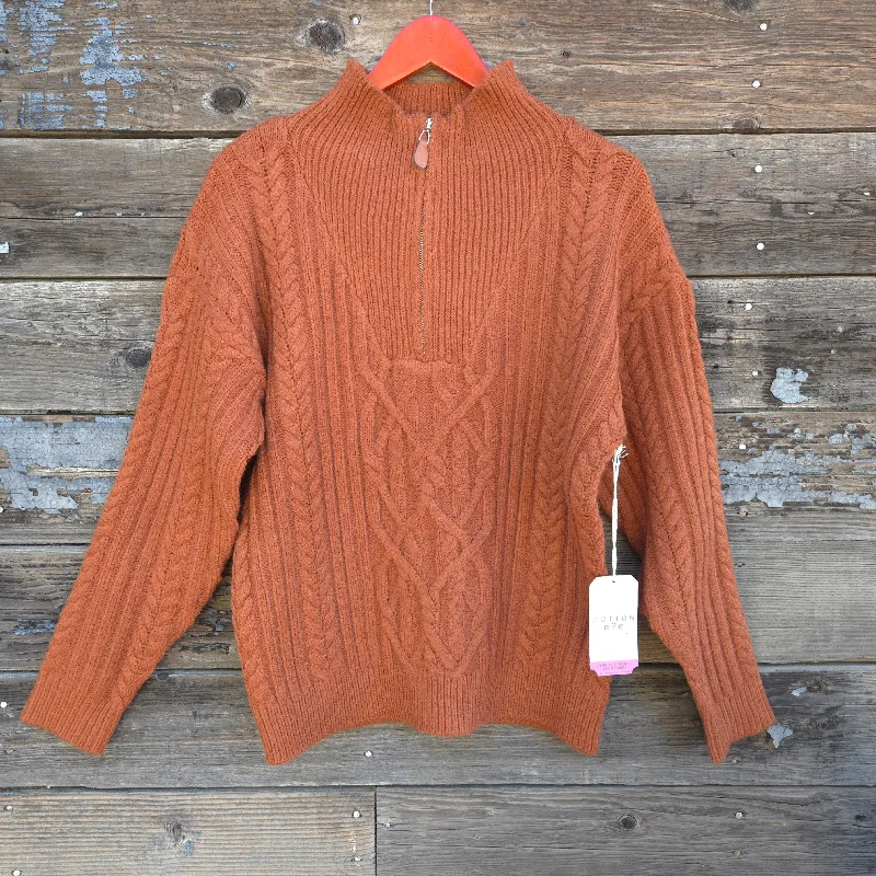 Cotton and Rye - Rust Cable Knit 1/4 Zip Sweater Oversized Loose Flowy