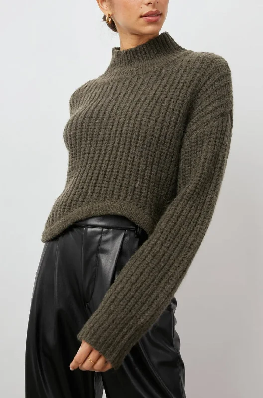 DELSEY SWEATER - OLIVE Sequined Glittery Shiny