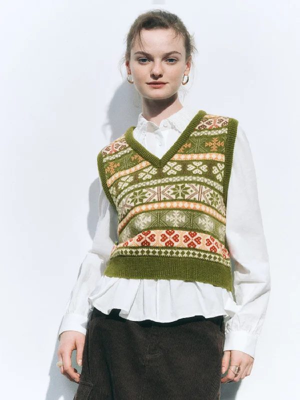 Fair Isle Knitted Sweater Vests Satin Fabric Silk Fabric Chiffon Fabric