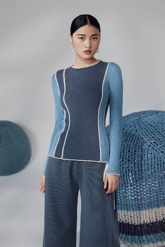 Fitted round-neck 100% cashmere sweater Mesh Sweater Canvas Denim