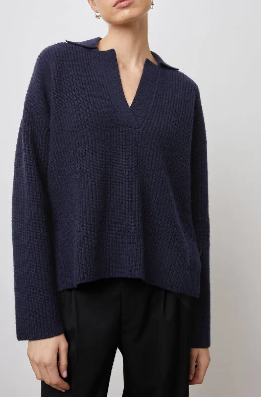 HARRIS SWEATER - NAVY Mesh Blend Leather Blend Suede Blend