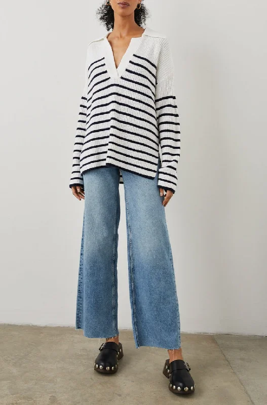 HARRIS SWEATER - WHITE NAVY STRIPE Modern Contemporary Chic