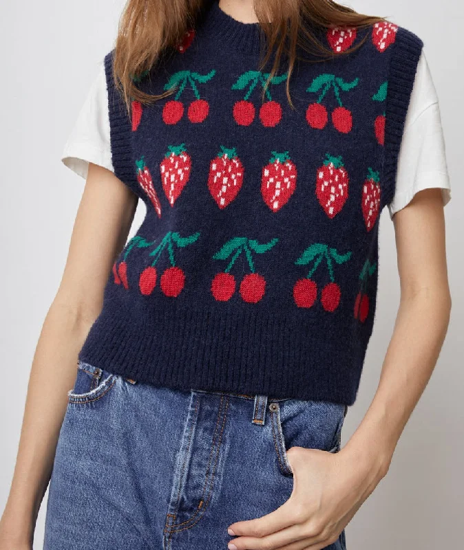 LIBBY SWEATER VEST - NAVY FRUIT STRIPE Machine Wash Dry Clean Hand Wash