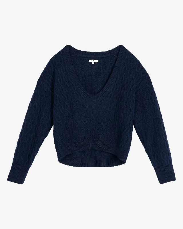 GABRIELLE CABLEKNIT SWEATER Solid Print Embellished