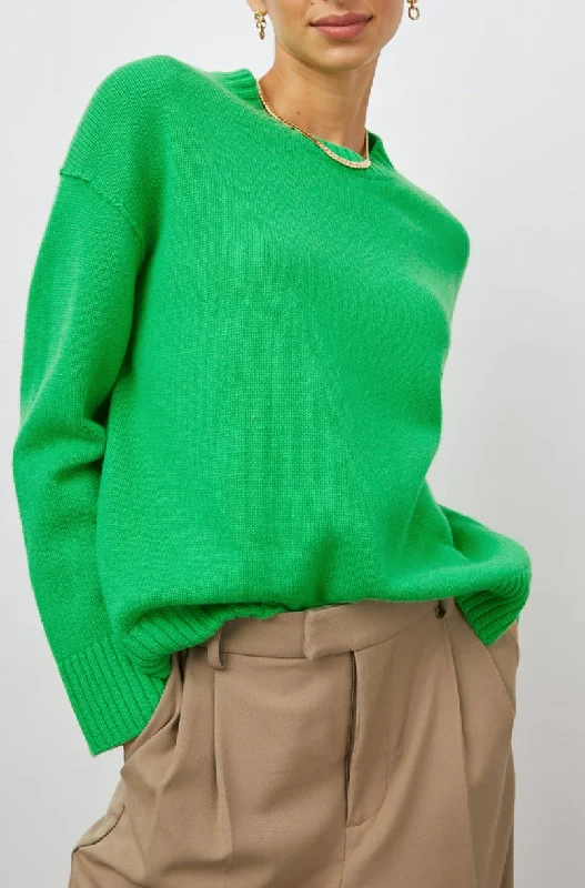 OLIVIA SWEATER - KELLY GREEN Houndstooth Herringbone Solid
