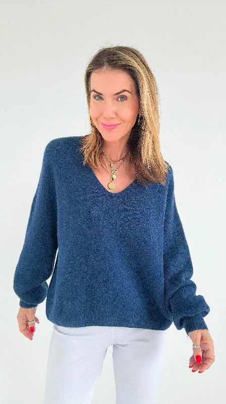 Prep & Plush Italian Sweater- Navy Bright Pastel Dark