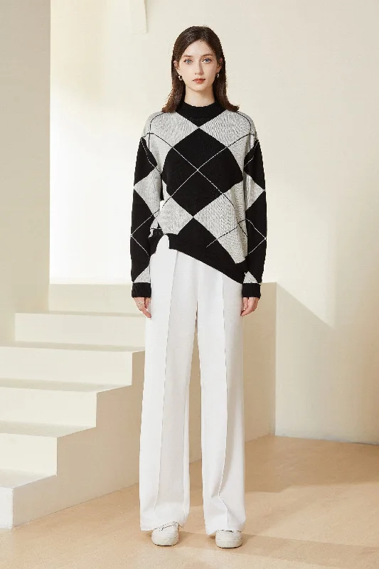 Sylphide | Eloise Argyle Oversized Wool Sweater Wool Fabric Cashmere Fabric Tweed Fabric Sylphide | Eloise Argyle Oversized Wool Sweater Wool Fabric Cashmere Fabric Tweed Fabric