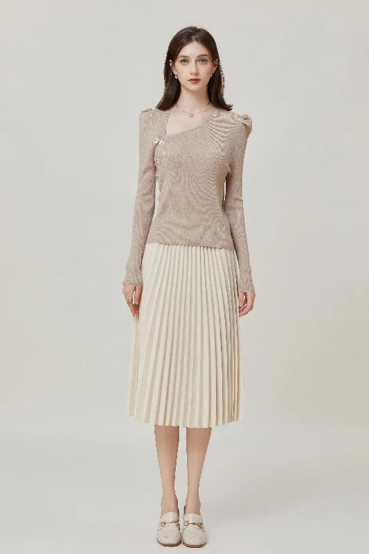 Sylphide | Lya Camel Asymmetric Wool Sweater Cable Knit Ribbed Knit Lace Knit