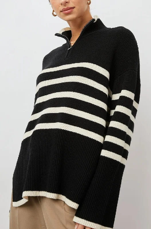 TESSA SWEATER - ONYX IVORY STRIPE Chenille Blend Fleece Blend Nylon Blend