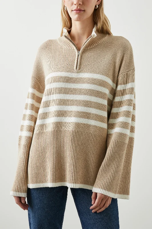 TESSA SWEATER - SAND STRIPE Denim Fabric Leather Fabric Suede Fabric