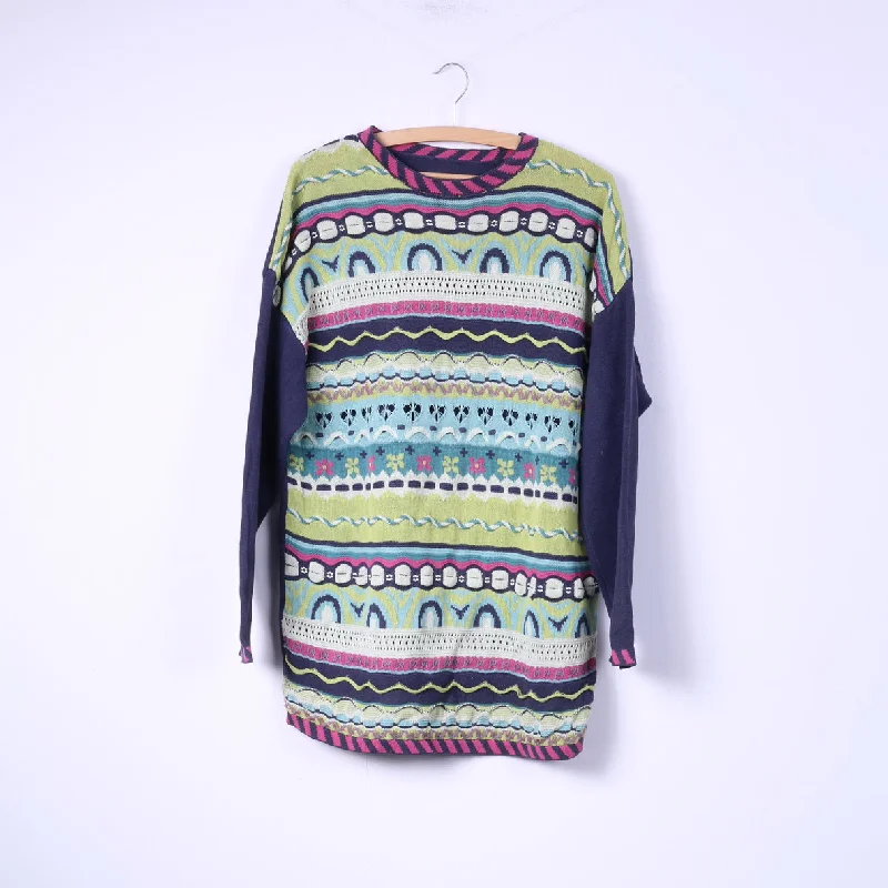 Vintage Womens XL Jumper Long Plum Multi Printed Sweater Crew Neck Top Mesh Sweater Canvas Denim Vintage Womens XL Jumper Long Plum Multi Printed Sweater Crew Neck Top Mesh Sweater Canvas Denim