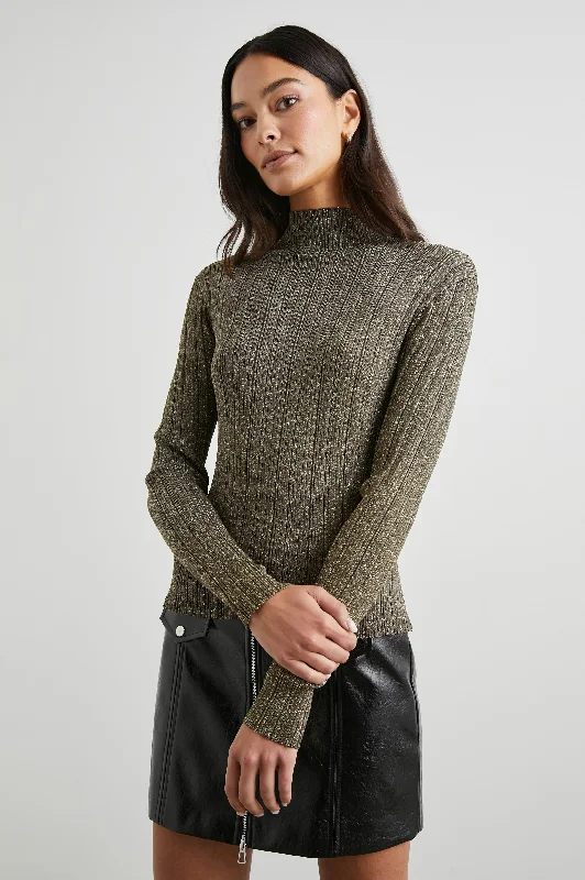 VIVIENNE SWEATER - GOLD LUREX Striped Floral Plaid
