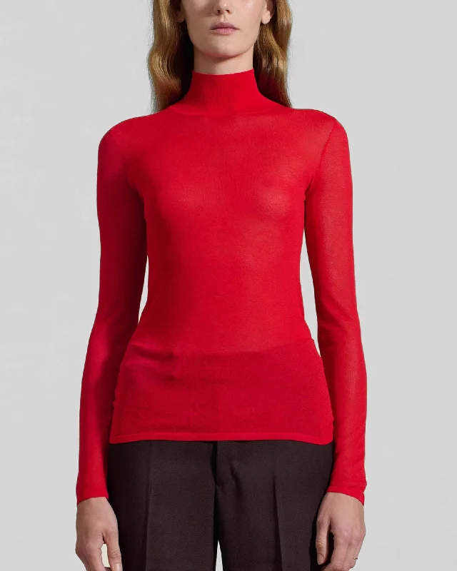 Sheer Turtleneck Sweater Chenille Blend Fleece Blend Nylon Blend